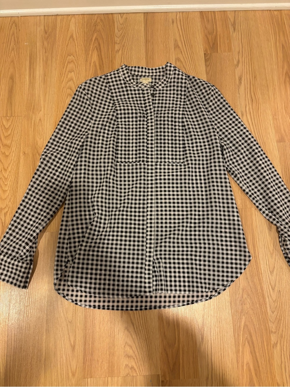 J. Crew Black & White Gingham Button-Up Blouse
